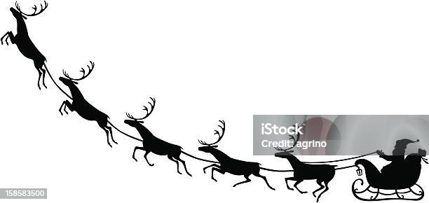 Babbo Natale In Una Slitta Da Equitazione Renne - Immagini vettoriali stock e altre immagini di Babbo Natale - Babbo Natale, Borsa, Cervo - Cervide