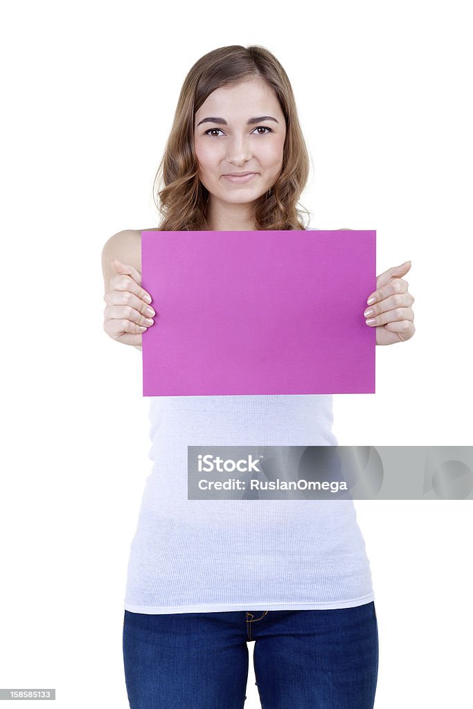 Hermosa Chica con una hoja de papel winks rosa - Foto de stock de Adulto libre de derechos