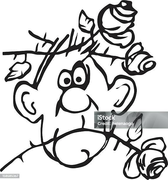 Cartoon Picture Man With Roses On Her Head Stock Illustration - Download Image Now - Adult, Black Color, Cartoon