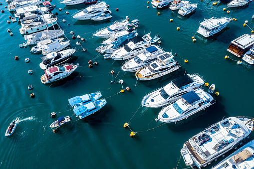 Hong Kong marina aerial view by drone