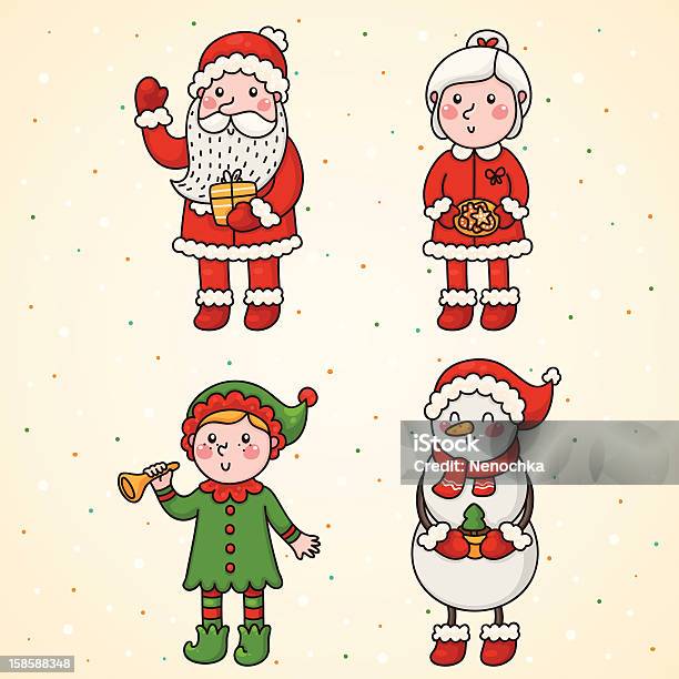 Boże Narodzenie I Nowy Rok Znaków - Stockowe grafiki wektorowe i więcej obrazów Pani Mikołajowa - Pani Mikołajowa, Święty Mikołaj, Bazgroły - Rysunek