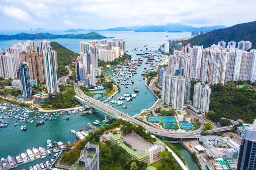 Aerial view Residential district in Aberdeen and Ap Lei Chau of Hong Kong