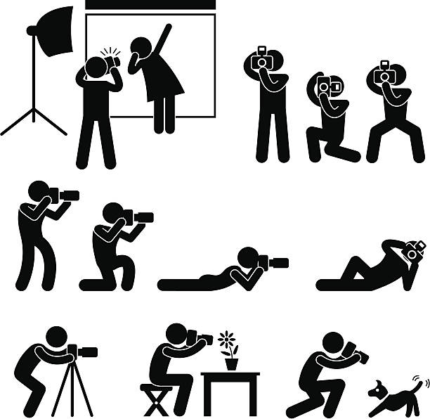 illustrations, cliparts, dessins animés et icônes de photographe et cameraman pictogram paparazzi - photographer camera tripod paparazzi photographer