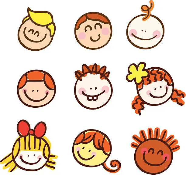 Vector illustration of happy children portraits cartoon illustration