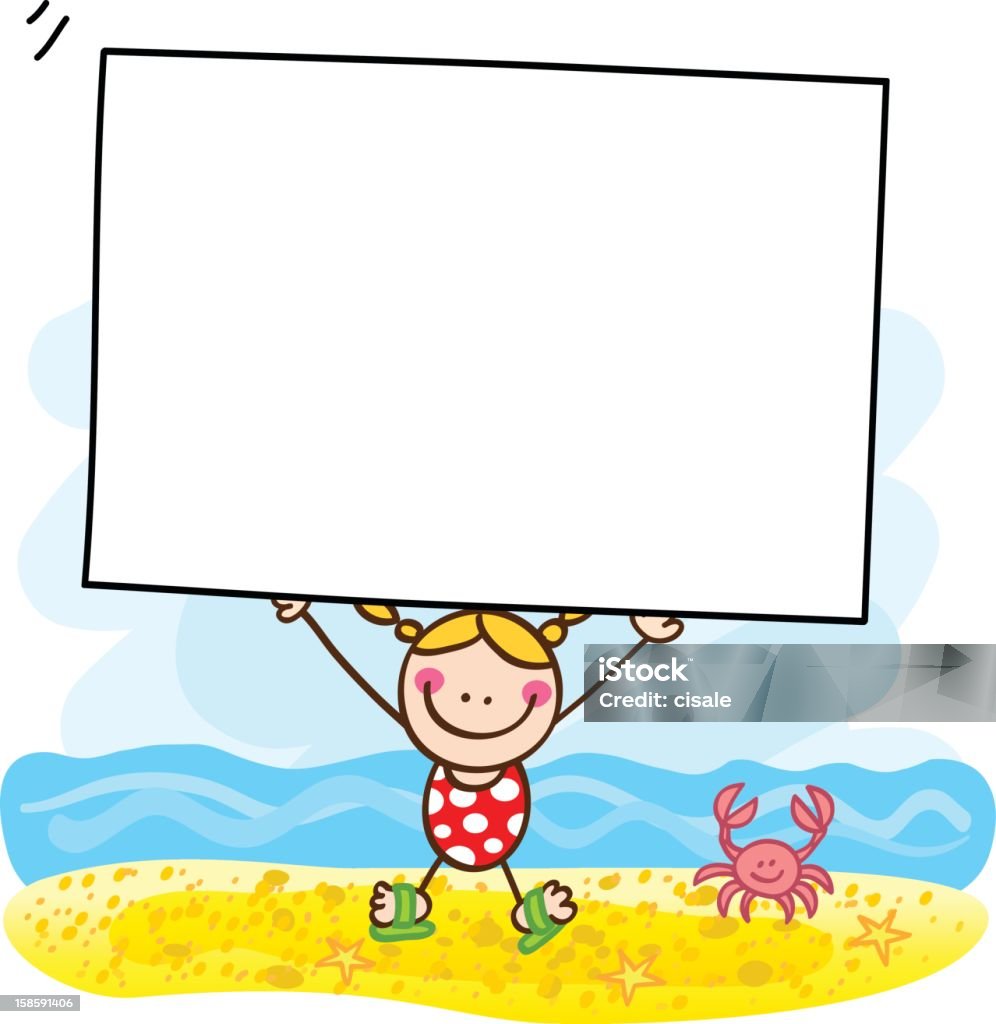 夏のビーチの休日の女の子、バナー漫画イラストレーション - カリカチュアのロイヤリティフリーベクトルアート