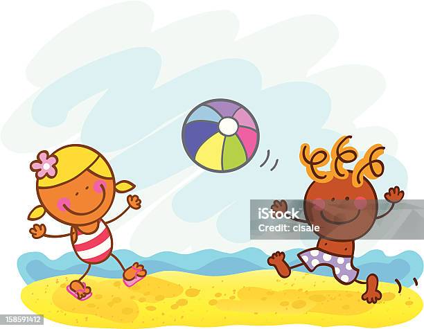 Лето Дети Играют На Пляже Мультяшный Иллюстрация — стоковая векторная графика и другие изображения на тему Африканская этническая группа - Африканская этническая группа, Бессмысленный рисунок, Бикини