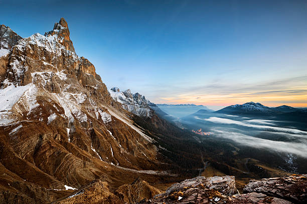 A very majestic mountain and the lights of a little village of humans at his feet...