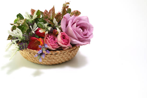 Various kind of flower head in the basket.