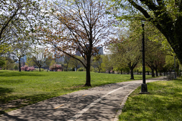 istock Empty Path at Rainey Park during Spring in Astoria Queens New York 1585952326