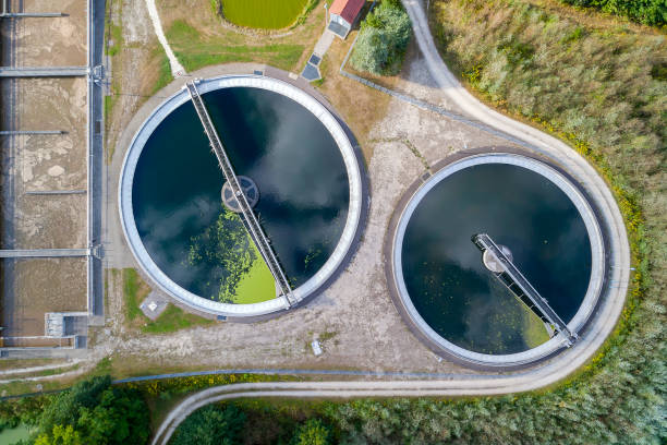 istock Water purification plant, aerial view 1585975852