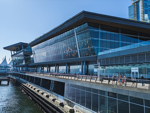 Vancouver, British Columbia - August 01, 2023: Waterfront view of the Vancouver Convention Centre
