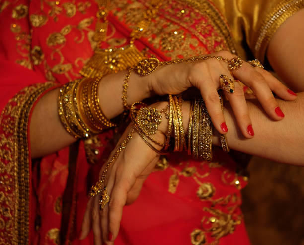 Beautiful indian woman dancer in red sari. Culture and traditions of India. stock photo