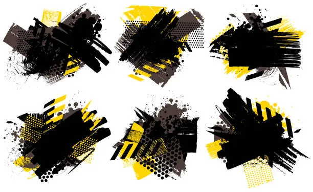 Vector illustration of Black and yellow grunge textures and patterns vector