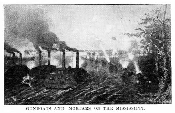 istock Ironclad Ships Attack on Mississippi River, American Civil War History, 19th Century US Naval History 1586079898