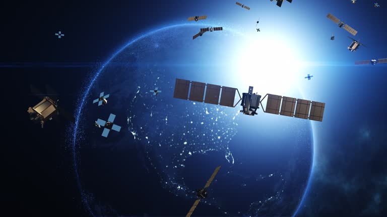 Advancing Telecommunication and High-Speed Internet. Satellites Around Earth