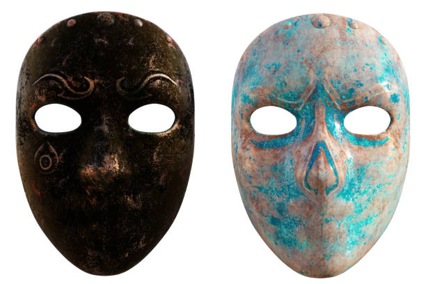 istock Vintage Carnival Face Mask isolated on white, 3d render. 1586150239