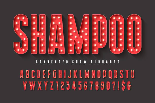 Retro cinema alphabet design, cabaret, LED lamps letters and numbers. Original design
