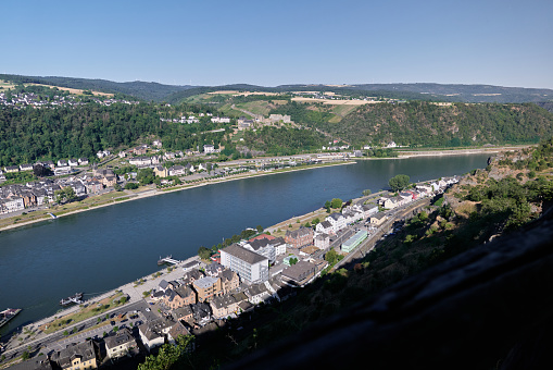 River Rhine and Schierstein harbor - aerial view