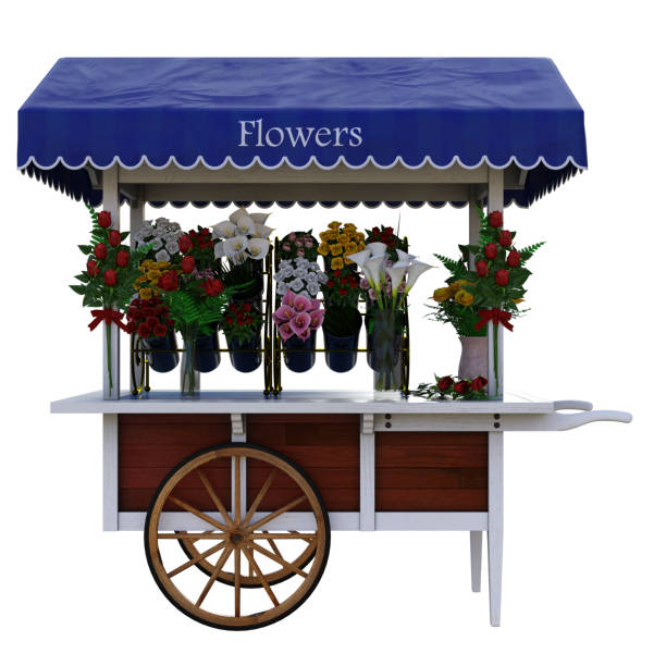 Vintage Flower Cart isolated on white, 3d render.