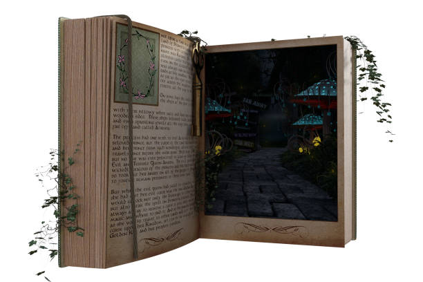 istock Fantasy Open Book Portal isolated on white, 3d render. 1586232275