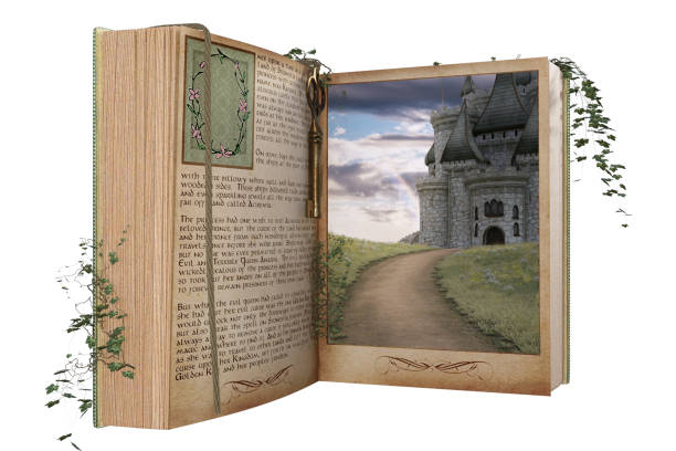istock Fantasy Open Book Portal isolated on white, 3d render. 1586232290