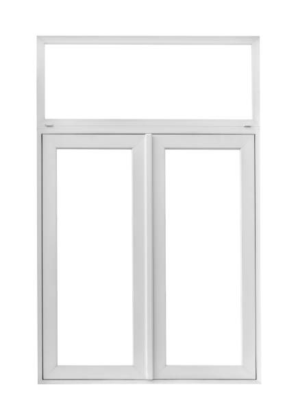 istock Real modern house window frame isolated on white background 1586240307