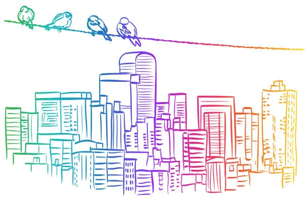 Vector illustration of Cityscape Sparrow  Rainbow