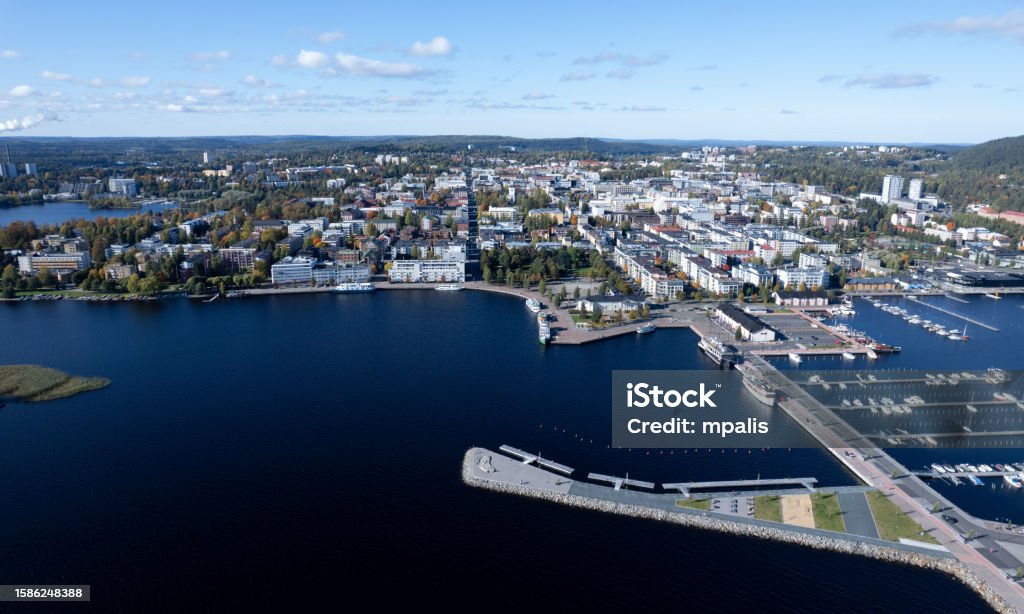 Drone aerial cityscape of the city of Kuopio and the marina. Eastern finland Europe Drone aerial cityscape Kuopio city and the marina. Eastern finland Europe Kuopio Stock Photo