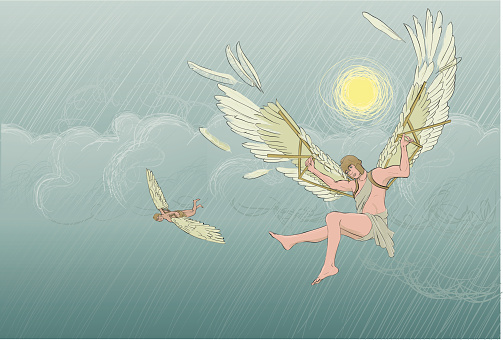 In a Greek legend Daedalus and his son Icarus are imprisoned by King Minos on the island Crete.