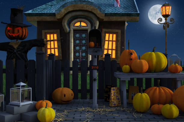 Halloween Trick or Treat Background, 3d render. Halloween Trick or Treat Background, 3d render. katt halloween stock pictures, royalty-free photos & images