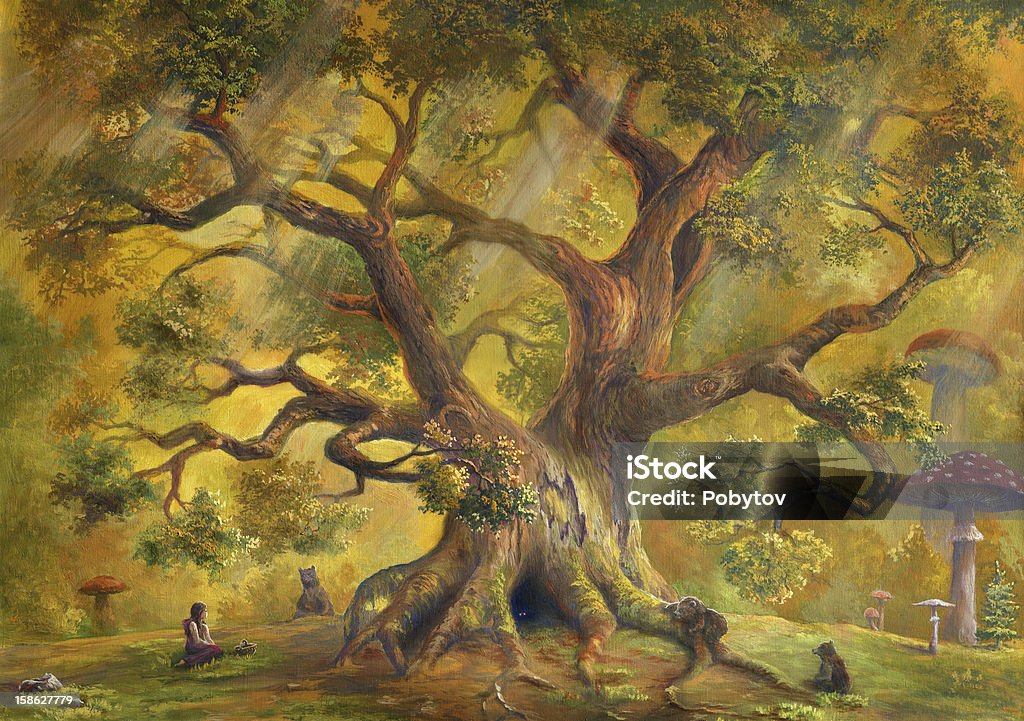 In Fairy Forest Oil Painting, my own artwork. Fantasy stock illustration