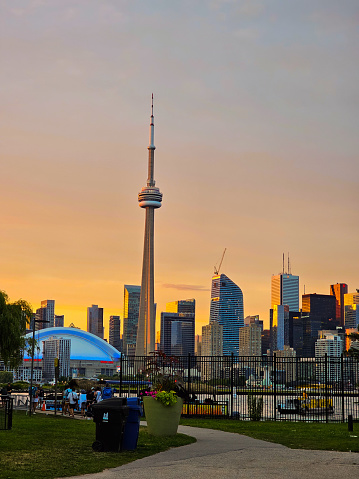 Stunning sunset light hit the city building and cn tower Toronto Canada