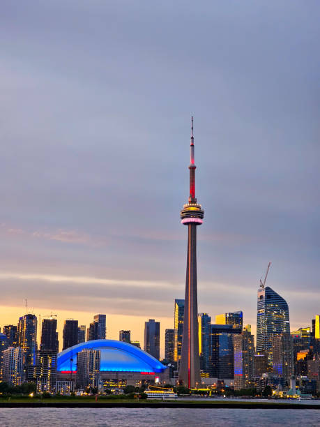 Stunning sunset light hit the city building and cn tower Toronto Canada