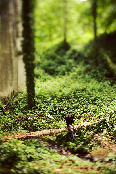 istock Young Man Sitting on a Log Surrounded by Ivy 158628443