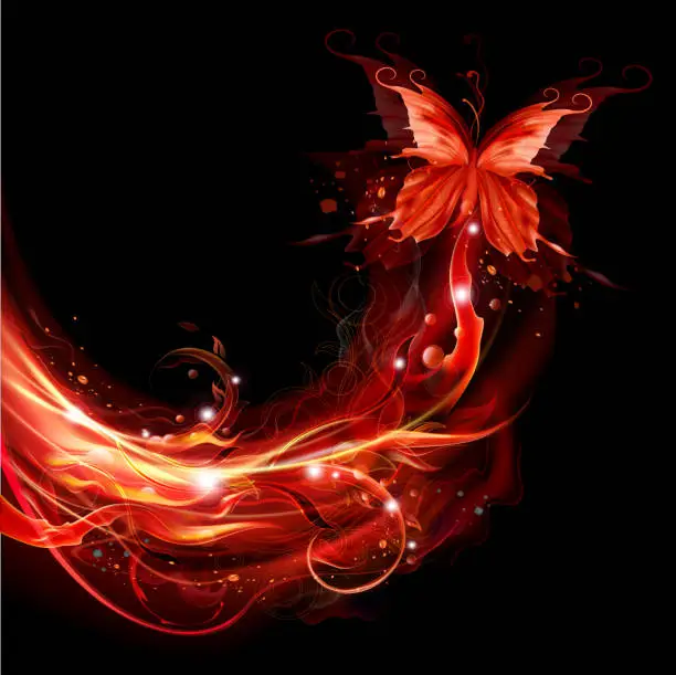 Vector illustration of Fiery flying butterflies