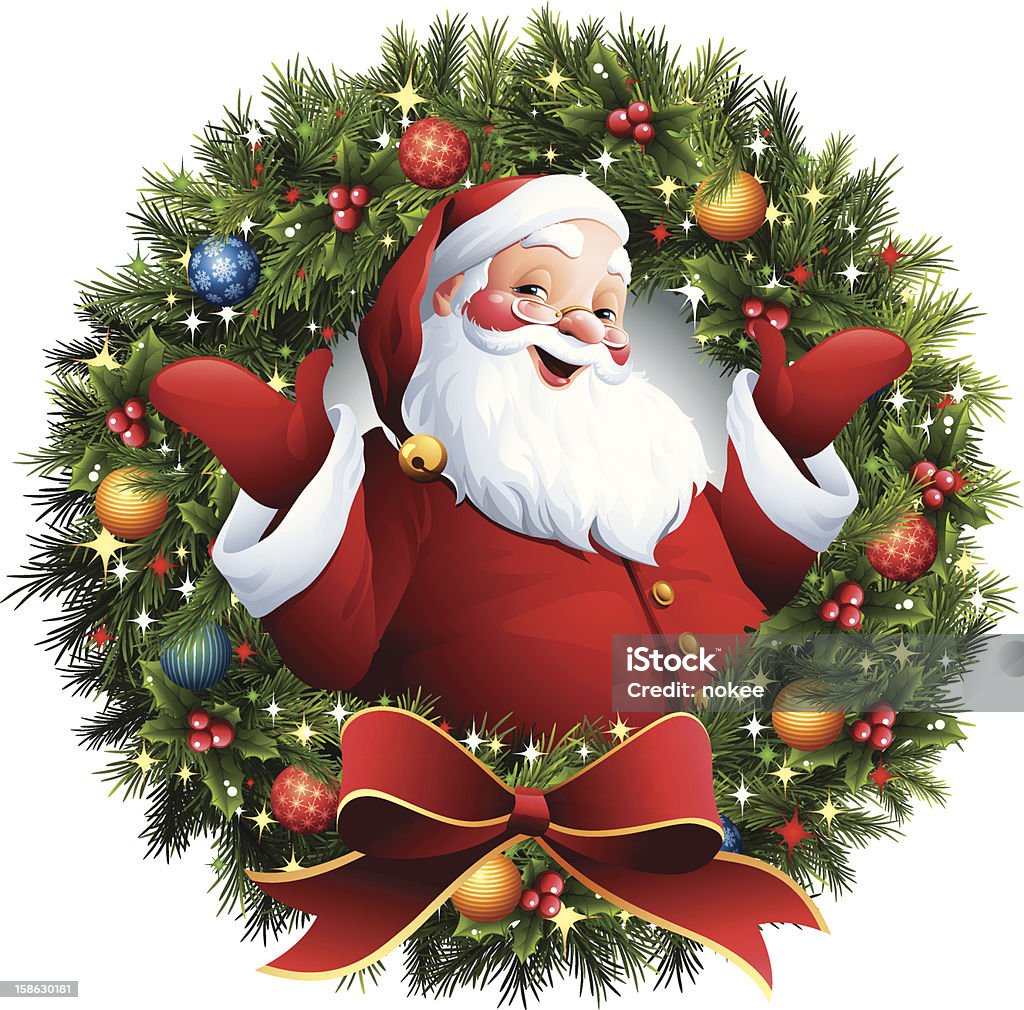Père Noël-Couronne de Noël - clipart vectoriel de Père Noël libre de droits