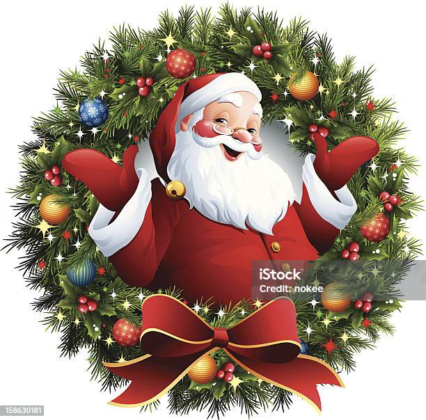 Père Noëlcouronne De Noël Vecteurs libres de droits et plus d'images vectorielles de Père Noël - Père Noël, Noël, Couronne florale