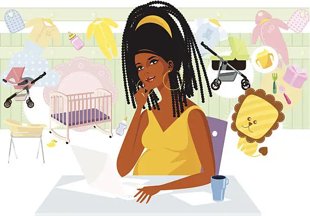 Vector illustration of Pregnant lady buying online.