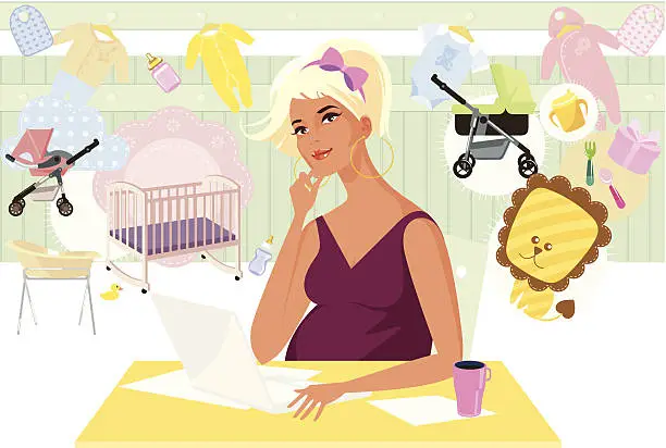 Vector illustration of Blond pregnant lady.