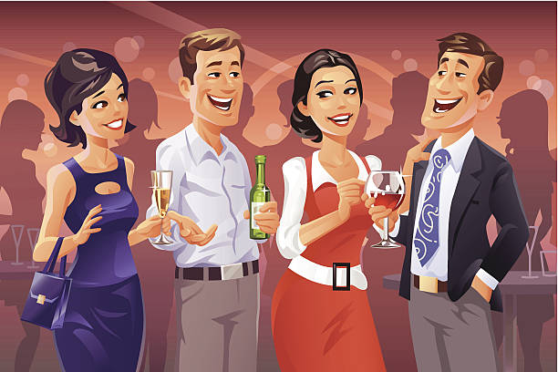 Party Talk Illustration of four people talking, laughing and drinking on a party or in a nightclub. EPS8, fully editable and all labeled in layers.  friends laughing stock illustrations