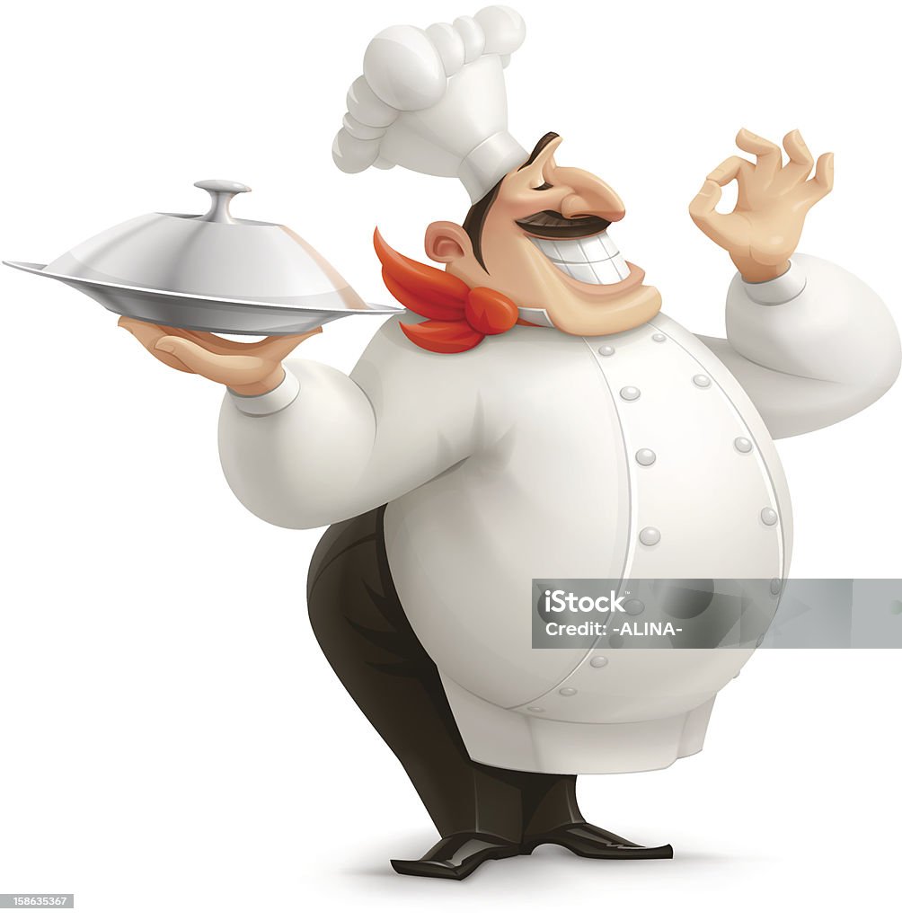 chief Cartoon Chef with a Tray - Vector Illustration. Chef stock vector
