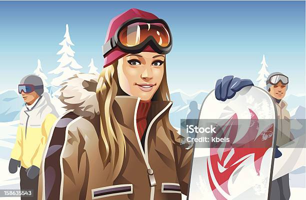 Snowboard Dziewczyna - Stockowe grafiki wektorowe i więcej obrazów Okulary narciarskie - Okulary narciarskie, Narciarstwo, Ilustracja
