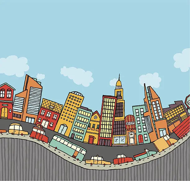 Vector illustration of Funny cartoon city with copyspace