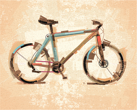 Image shows a bike in sketchy art; vectorimage with only one layer, without opening shapes and gradients; big jpeg (350DPI); digital drawing with free wild style; fantasy drawing; include grunge-retro patterns