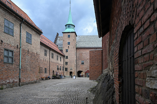 Medieval style buildings near the market place (Grote Markt) in Bruge. Bruge is the capital city of the province of West Flanders in the Flemish Region of Belgium.