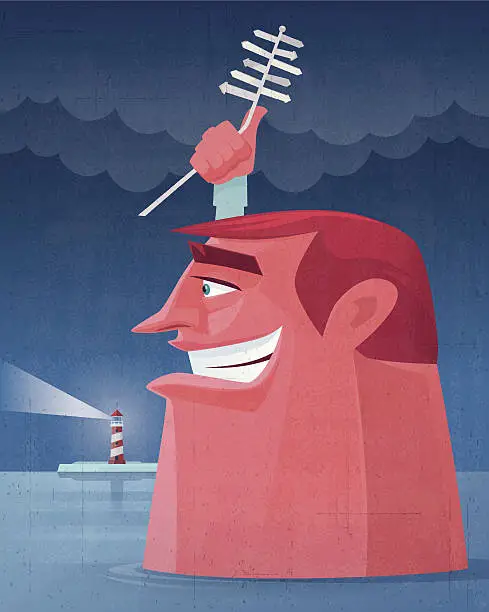 Vector illustration of man finding direction