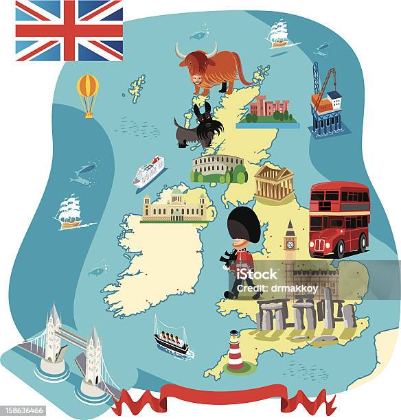 Cartoon Karte Von Großbritannien Stock Vektor Art und mehr Bilder von Karte - Navigationsinstrument - Karte - Navigationsinstrument, England, London - England