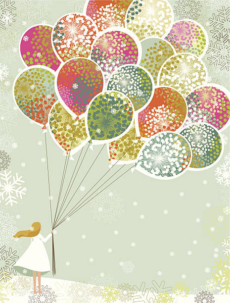 ilustrações de stock, clip art, desenhos animados e ícones de balões de natal - balloon child winter snow