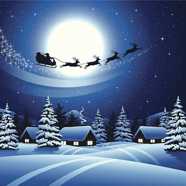 Vector illustration of Santa Claus flying in the sky