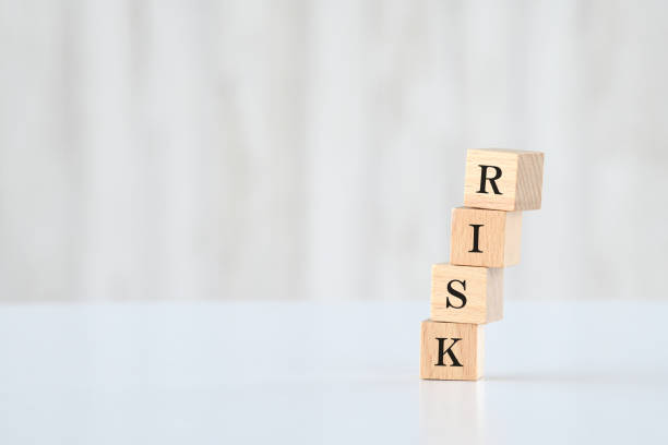 istock Tilting wooden blocks with RISK word 1586390171